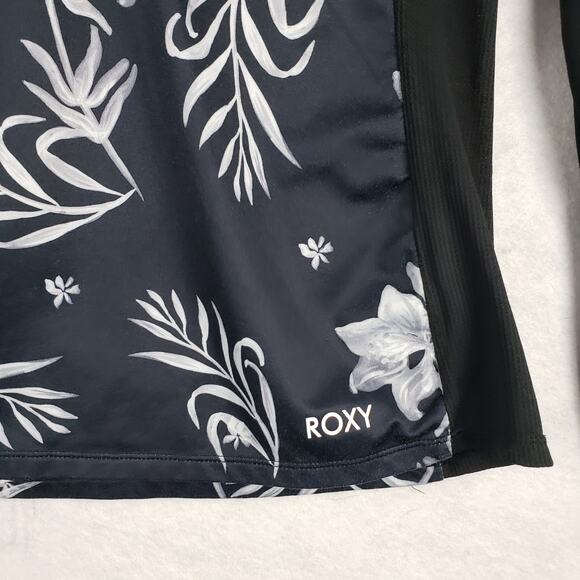 Roxy Women's M Long Sleeve Rash Guard Sun Shirt Black White Floral Hawaiian - Picture 2 of 11
